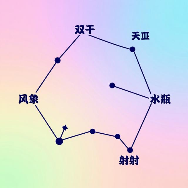 一张简洁的星座关系信息图，左侧标注风象与火象元素，右侧用箭头展示双子与天秤、水瓶、射手的互补特点，柔和渐变色，扁平设计风格