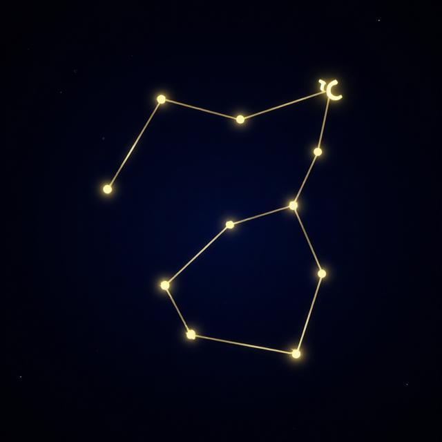 双子座守护星水星与水瓶座守护星天王星形成120度和谐相位星图，金色线条与深蓝背景，科技感星座信息图