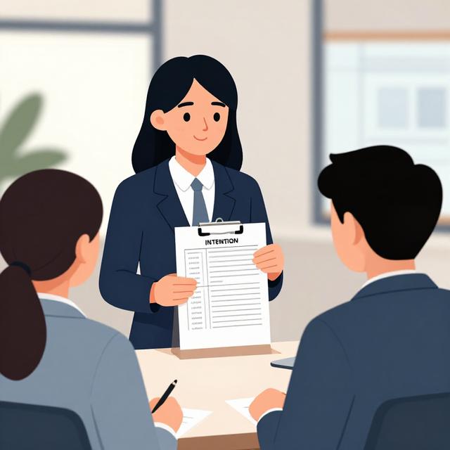现代办公室场景中，一位HR经理正用结构化面试表评估候选人，对面坐着额头宽阔与额头窄平的两位求职者，画面传达公平专业氛围，写实插画风格